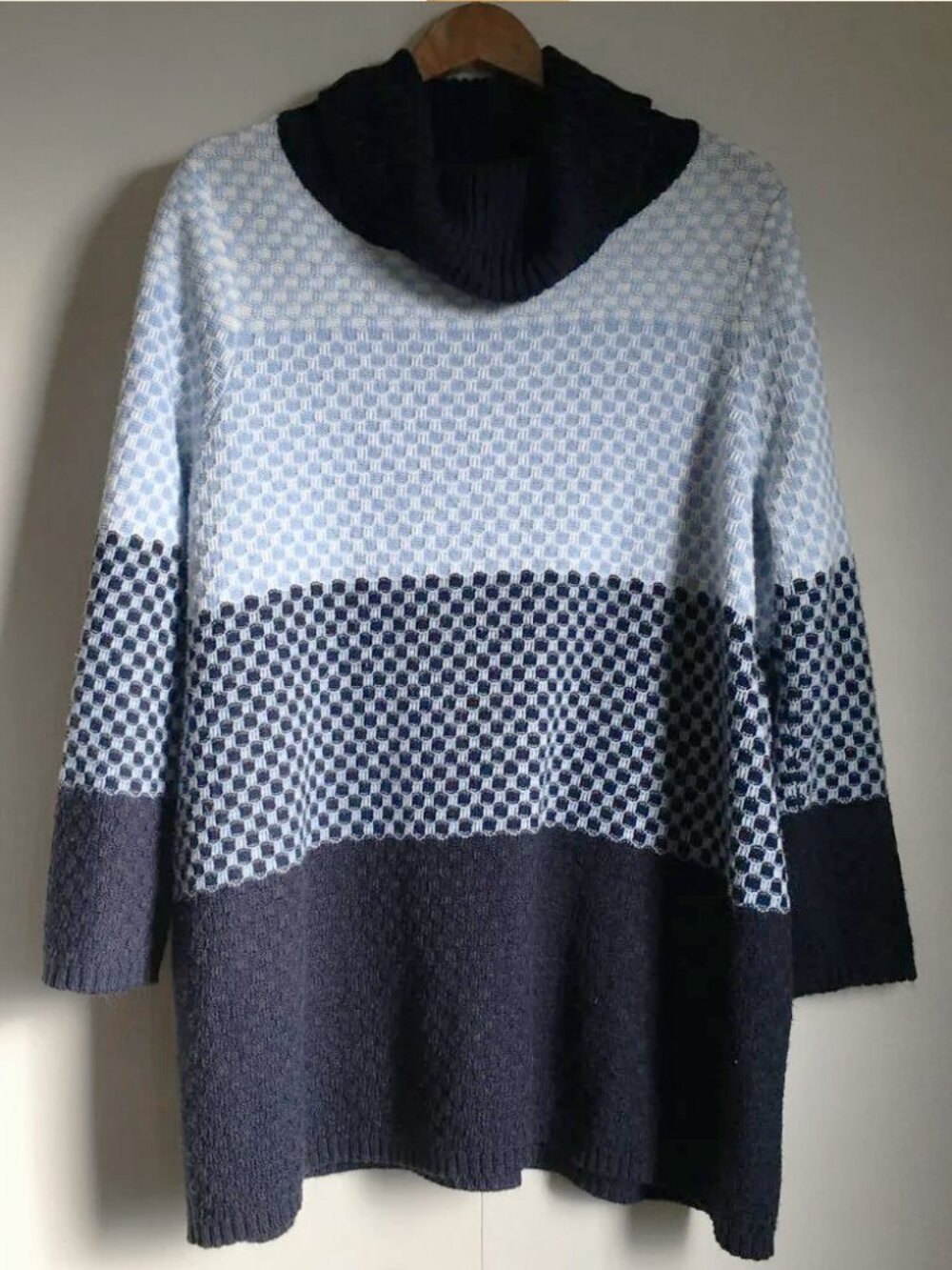 Alia Oversized Eclectic Grandpa Blue Checkered Knit Cowl Neck Sweater Cozycore